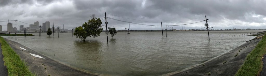 A panorama of the Mississippi River in flood