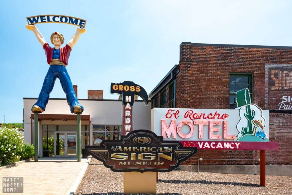 The Cincinnati Sign Museum is also known as the American Sign Museum, where you're greeted by a giant genie statue, 