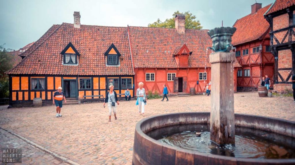 Den Gamle By is an open air museum in Aarhus Denmark that preserves historic buildings from the time of Hans Christian Andersen.