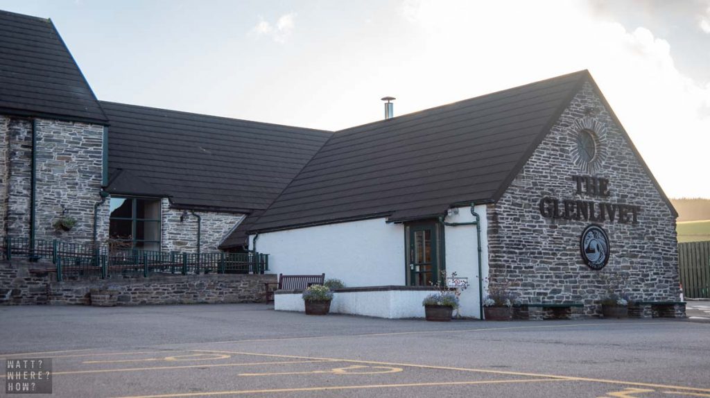 The Glenlivet Distillery is a mix of earlier buildings and modern stone and glass style. 