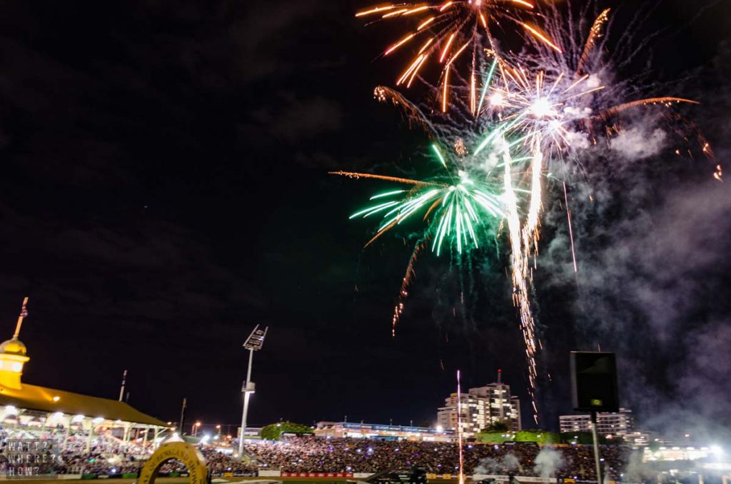 The Brisbane Ekka fireworks light up the surrounding suburbs each night during the annual August festivities. 