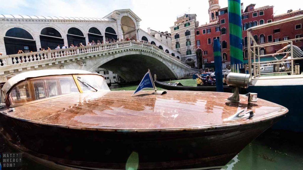 Venice speedboats are classic sights in the canal city. 
