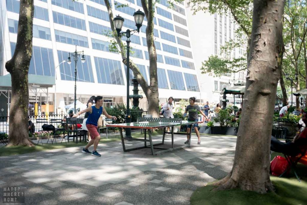At Bryant Park NY you can play free ping-pong in the warmer months. 