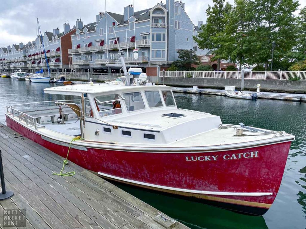 Lucky Catch offer Maine Lobster boat cruises where this red and white ketch will take you out lobstering on Casco Bay. 