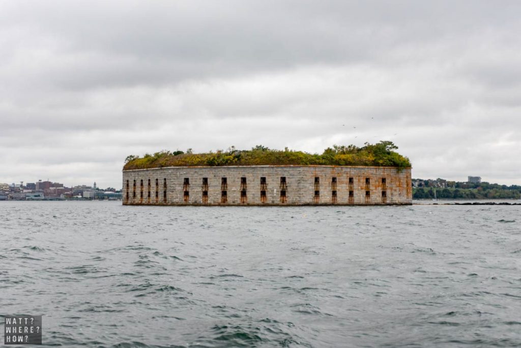 The first stop on our Maine lobster cruise is Fort Gorges, 