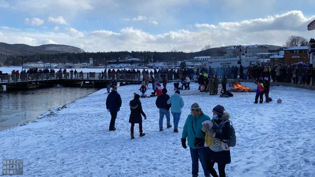 At the Lake George Winter Carnival, normally sandy beaches are deep with snow. 